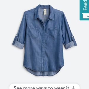 Liverpool Sandi Chambray Relaxed Button Down Top size Large.